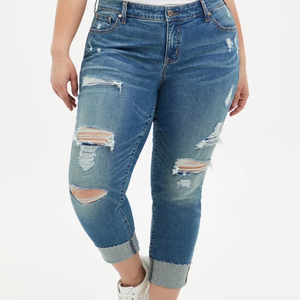 CROP BOYFRIEND JEAN - VINTAGE STRETCH MEDIUM WASH 12